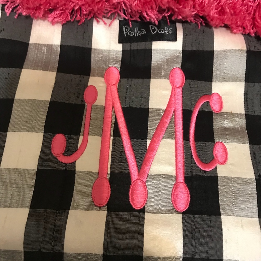 ▪️Black/White▫️Checked Bag with Hot Pink 🩷 Fringe Trim - Picture 5 of 5